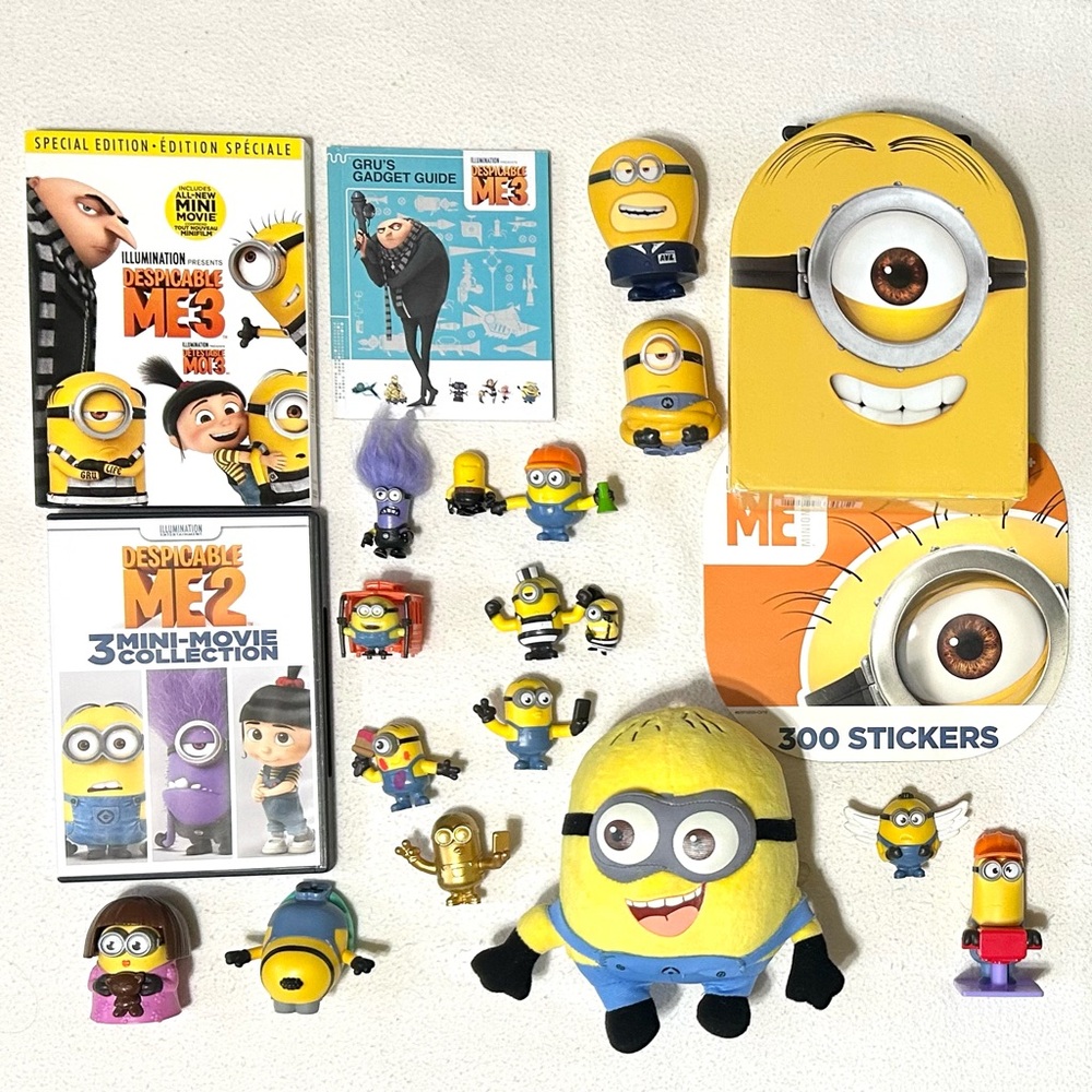 Minions Bundle: Despicable Me 3 DVD, Mini Movie Collection, Stickers, Plush +